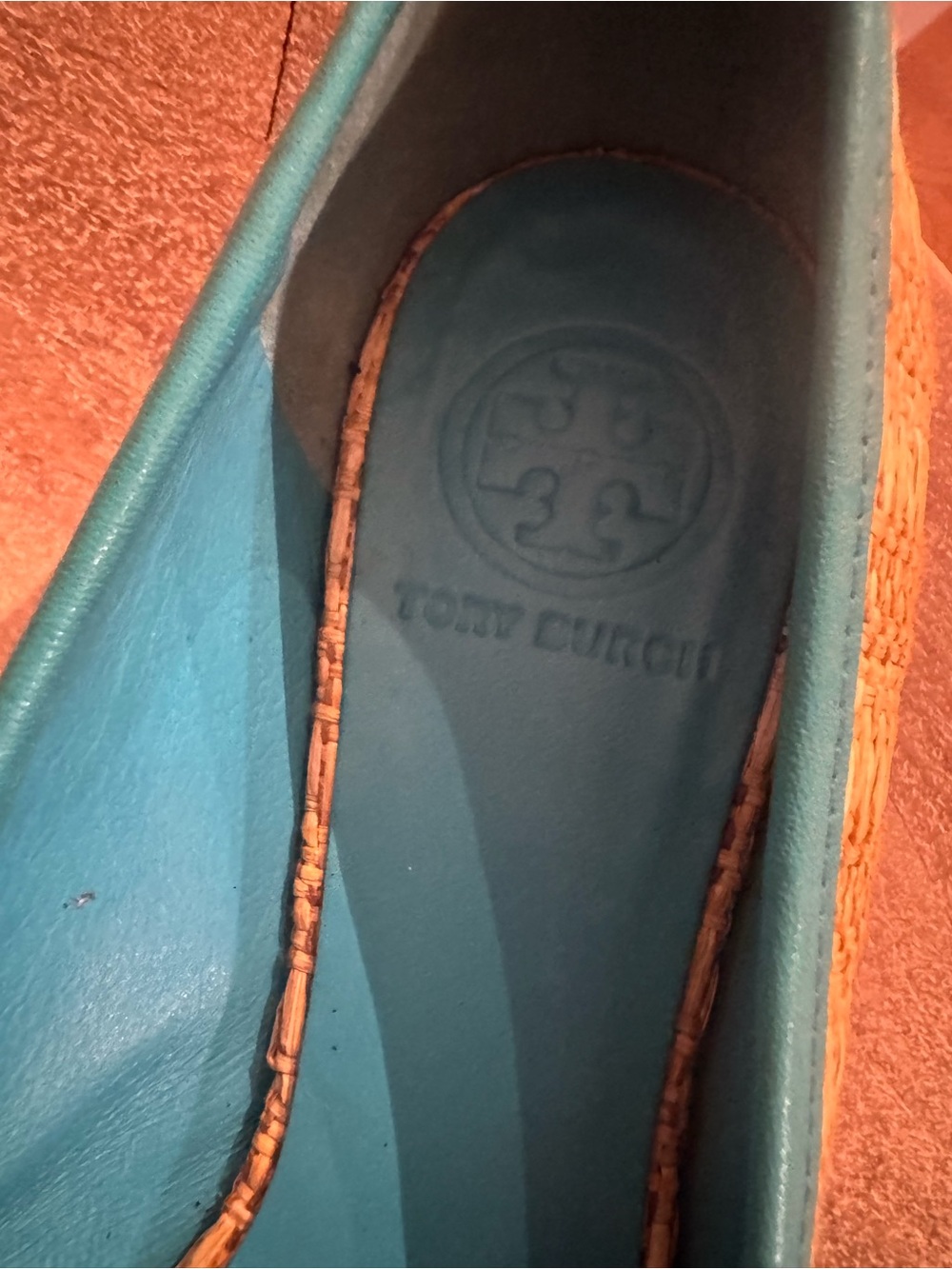 Tory Burch Teal Raffia Logo Ballet Flats - Picture 4 of 6